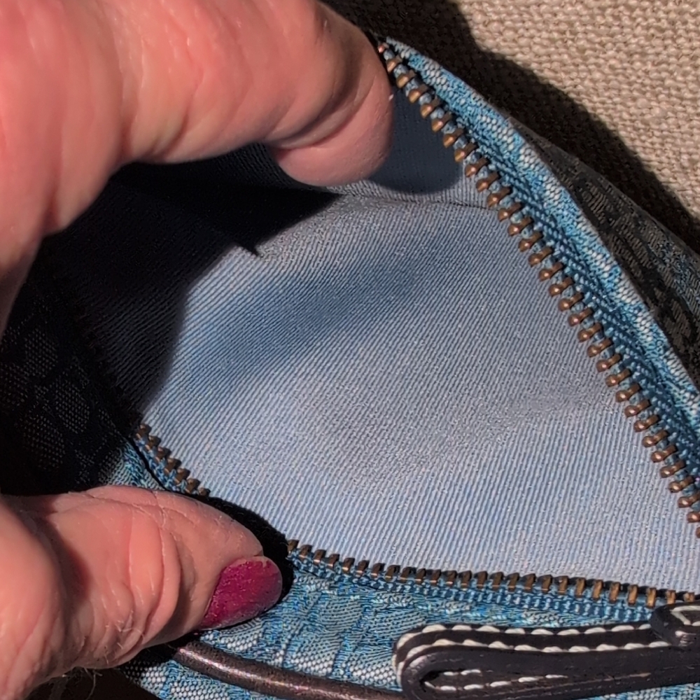 Vintage Coach  blue/Teal  Sig C Canvas With Gray Suede And Black Leather Trim - - Picture 9 of 16